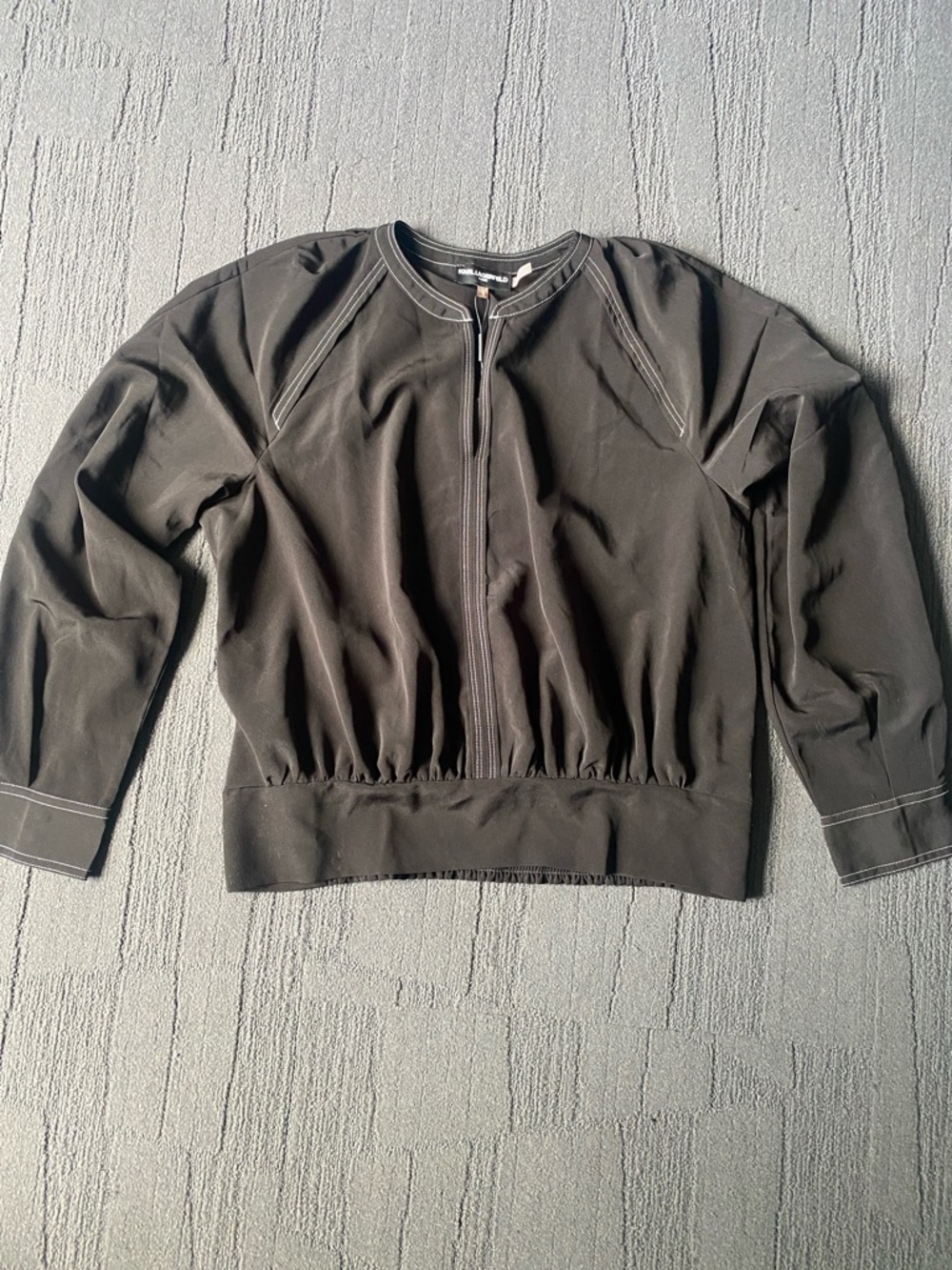 NWT Karl Lagerfeld Black Blouse with White Contrast Stitching